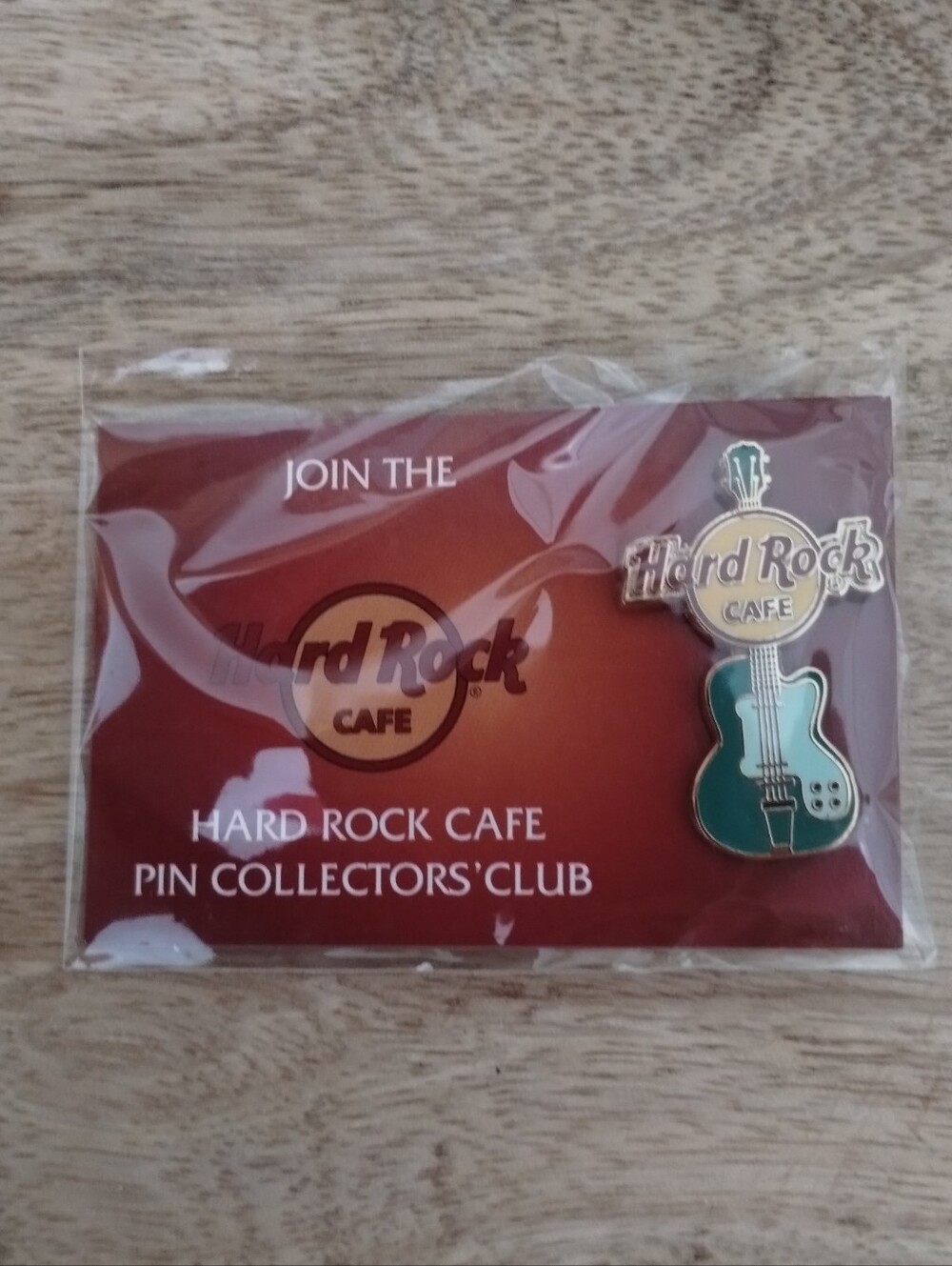 Hard Rock Cafe Collectible Green Guitar Pin - Official Logo Card